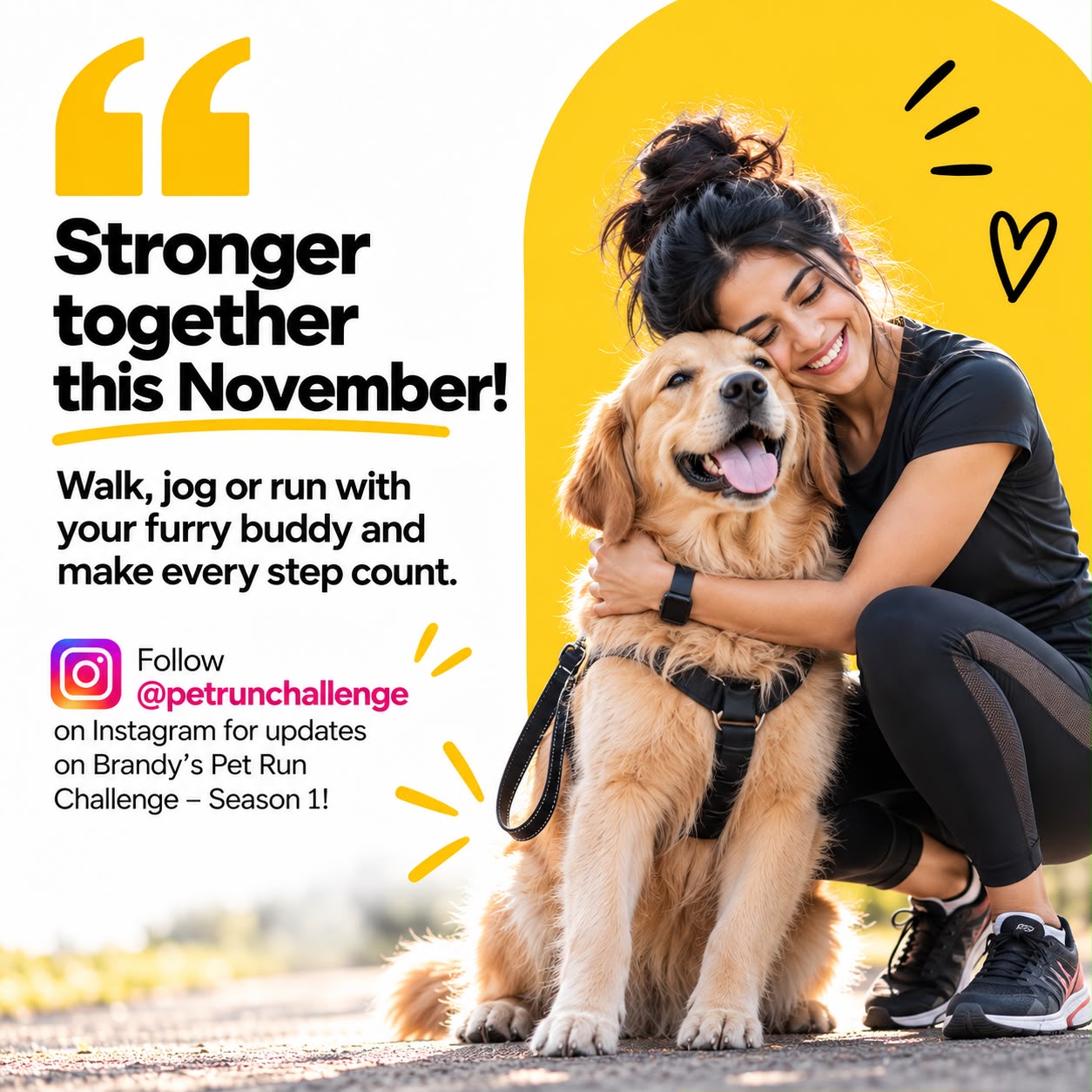 Participant hugging her golden retriever — Stronger together this November