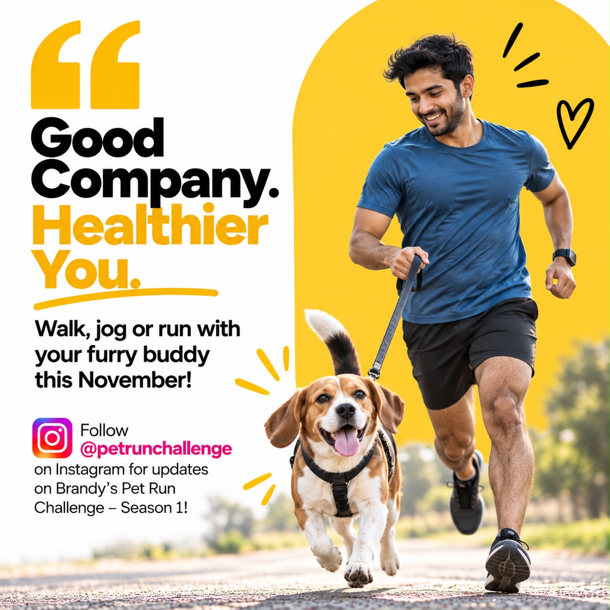 Runner jogging with his beagle — Good Company. Healthier You.